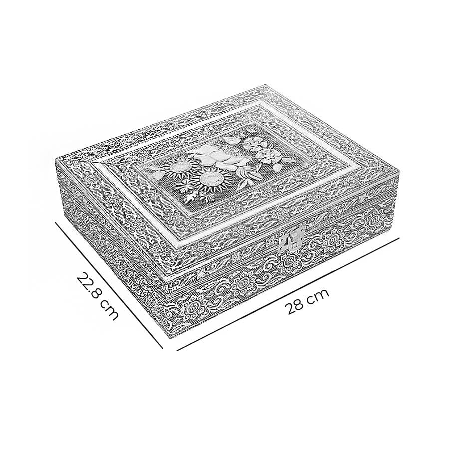 3D Embossed Collection Handcrafted Flower Oxidised Jewellery Box (Size 28x22.8cm)