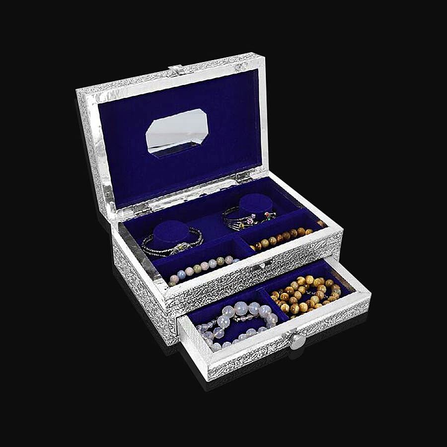 3D Embossed Collection Handcrafted Peacock Design Oxidised Jewellery Box with Drawer Chest (Size 22.8x15.2cm)