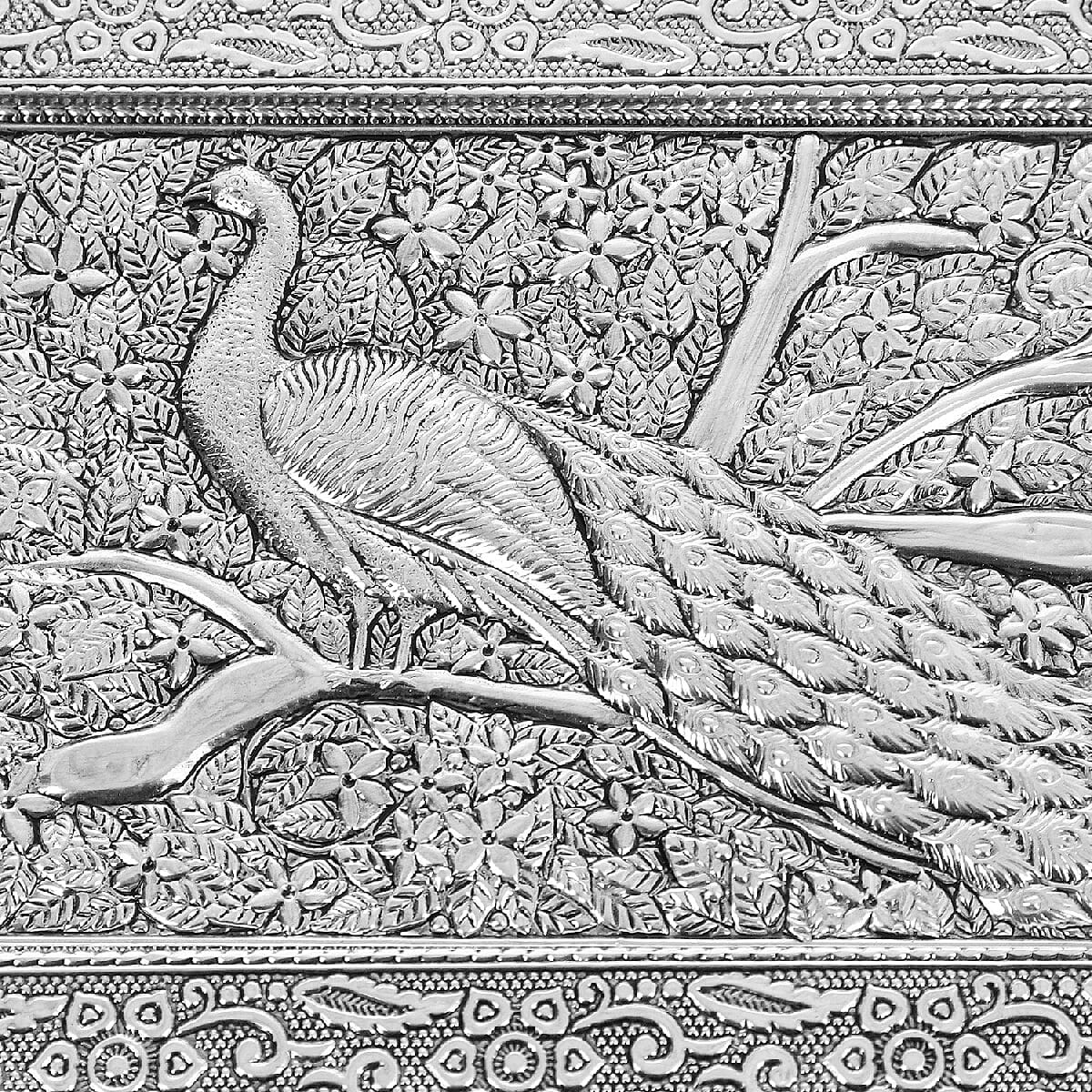 3D Embossed Collection Handcrafted Peacock Design Oxidised Jewellery Box with Drawer Chest (Size 22.8x15.2cm)