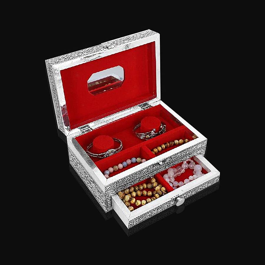 3D Embossed Collection Handcrafted Elephant Design Oxidised Jewellery Box with Drawer Chest (Size 22.8x15.2cm)