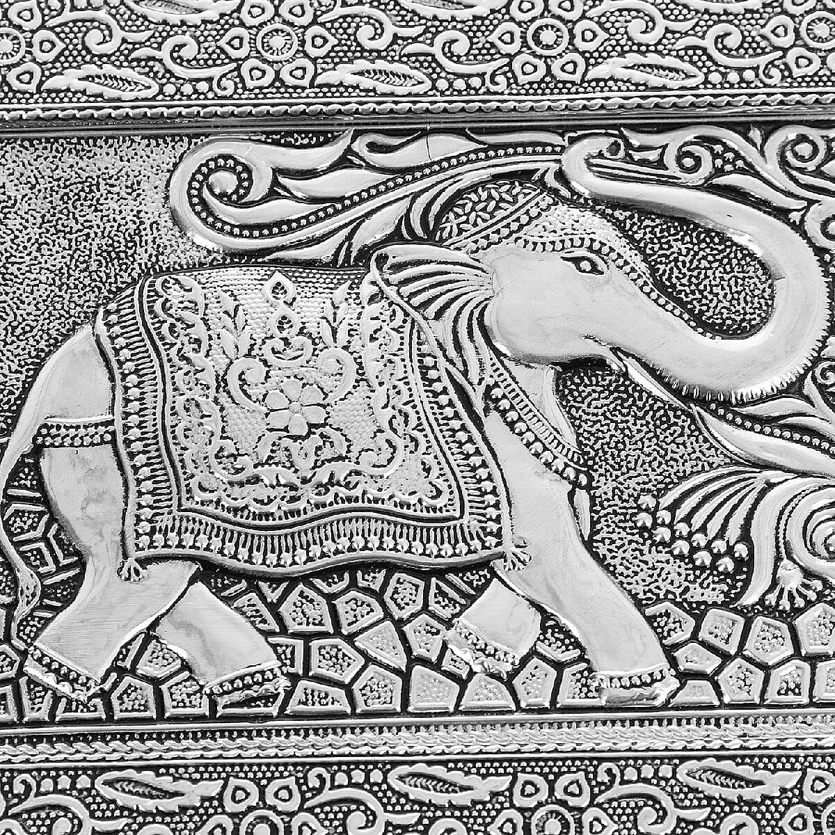3D Embossed Collection Handcrafted Elephant Design Oxidised Jewellery Box with Drawer Chest (Size 22.8x15.2cm)