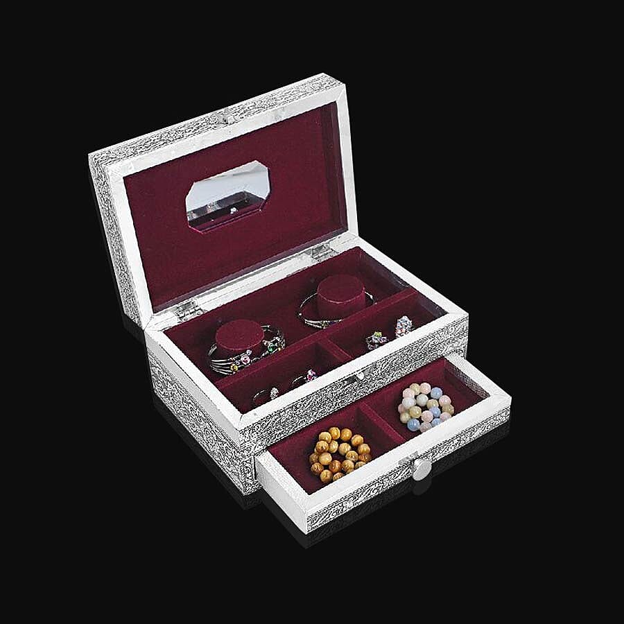 3D Embossed Collection Handcrafted Flower Design Oxidised Jewellery Box with Drawer Chest (Size 22.8x15.2cm)