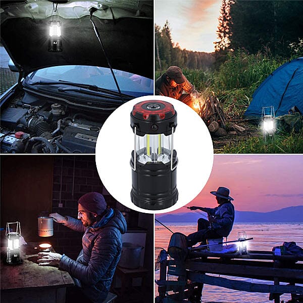 LED Lantern Lamp with Flashlight (3xAAA battery Not Included) (Size 6.8x6.8x10 Cm) - Black
