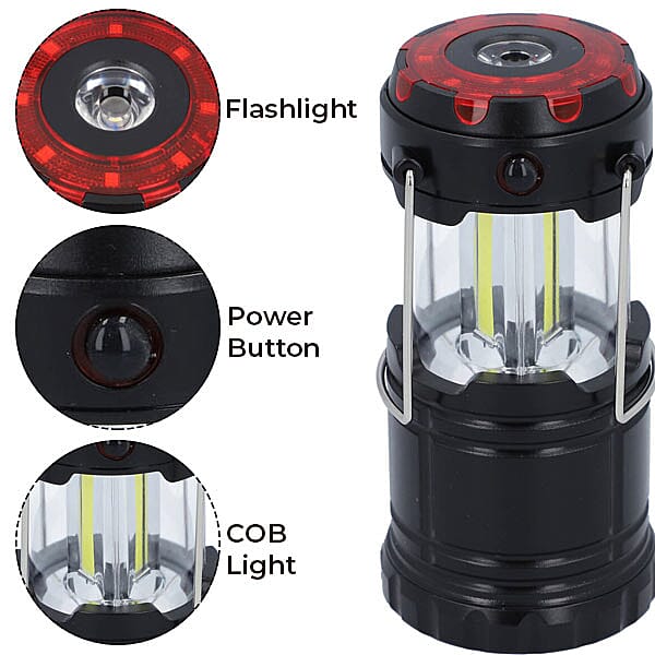 LED Lantern Lamp with Flashlight (3xAAA battery Not Included) (Size 6.8x6.8x10 Cm) - Black