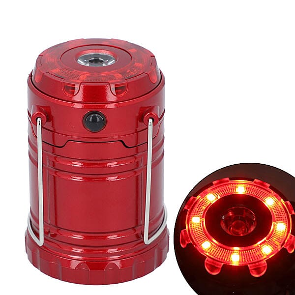 LED Camping Lantern Lamp with Flashlight (3xAAA battery Not Included) (Size 7x7x10 Cm) - Red