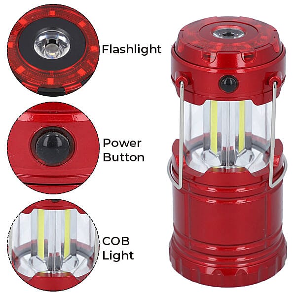 LED Camping Lantern Lamp with Flashlight (3xAAA battery Not Included) (Size 7x7x10 Cm) - Red