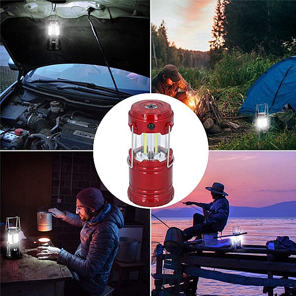 LED Camping Lantern Lamp with Flashlight (3xAAA battery Not Included) (Size 7x7x10 Cm) - Red
