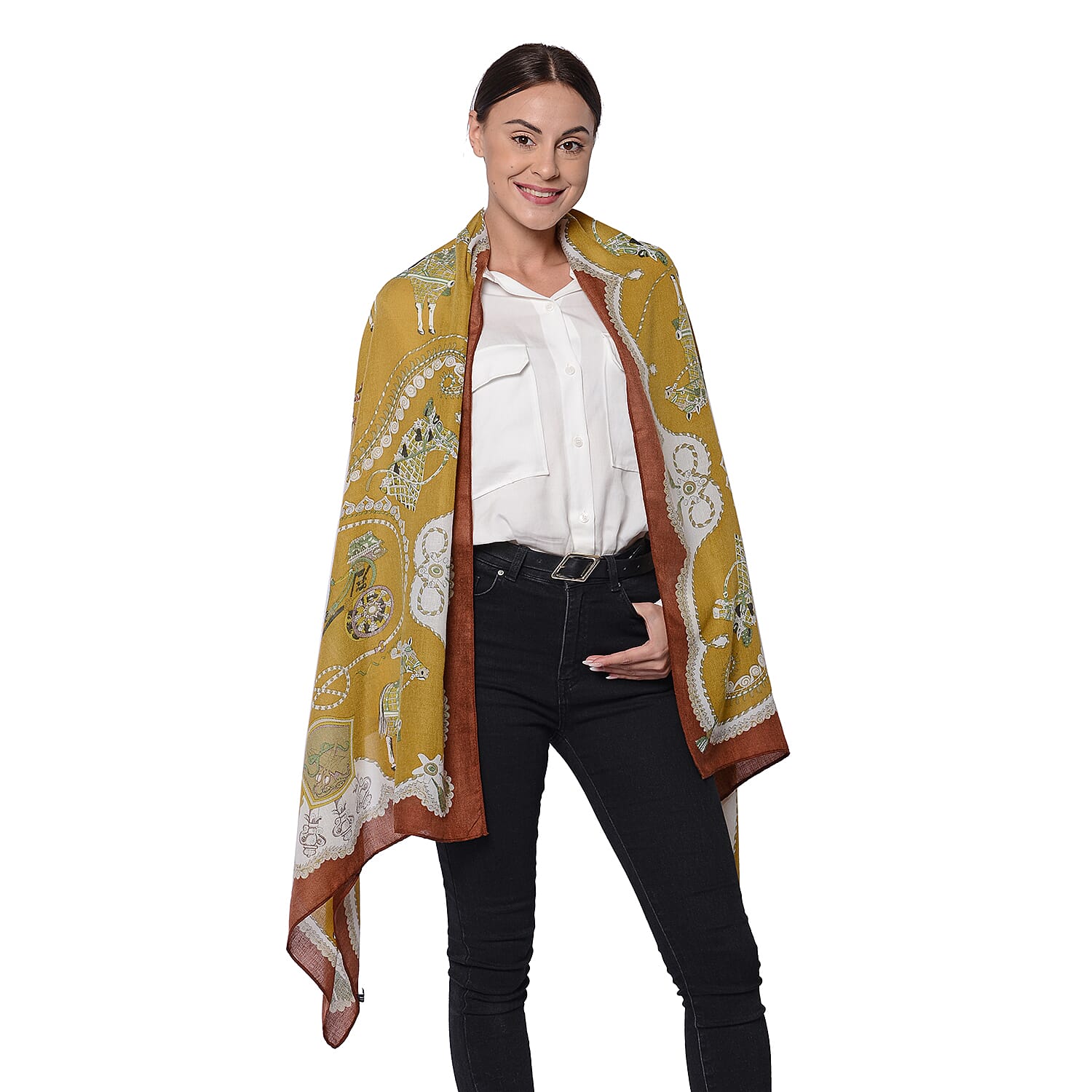 Horse Print Scarf in Mustard (80x180cm)