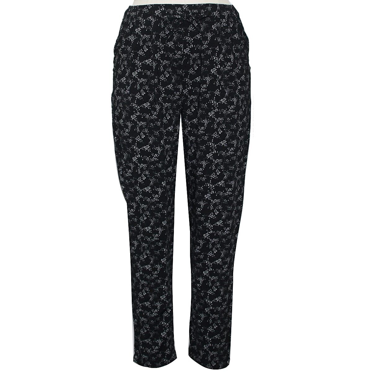 Pure and Natural Elasticated Tapered Printed Trousers in Black (Size 10, L- 25 inches)