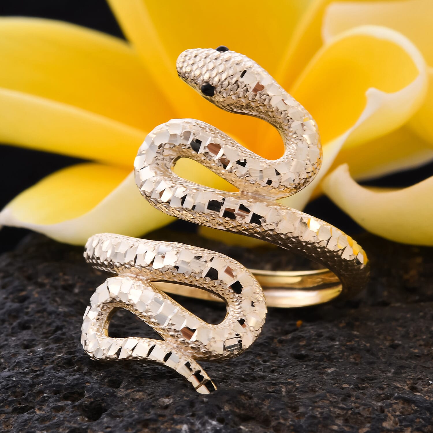 One Time Close Out Deal - 9K Yellow Gold Enamelled Serpent Ring