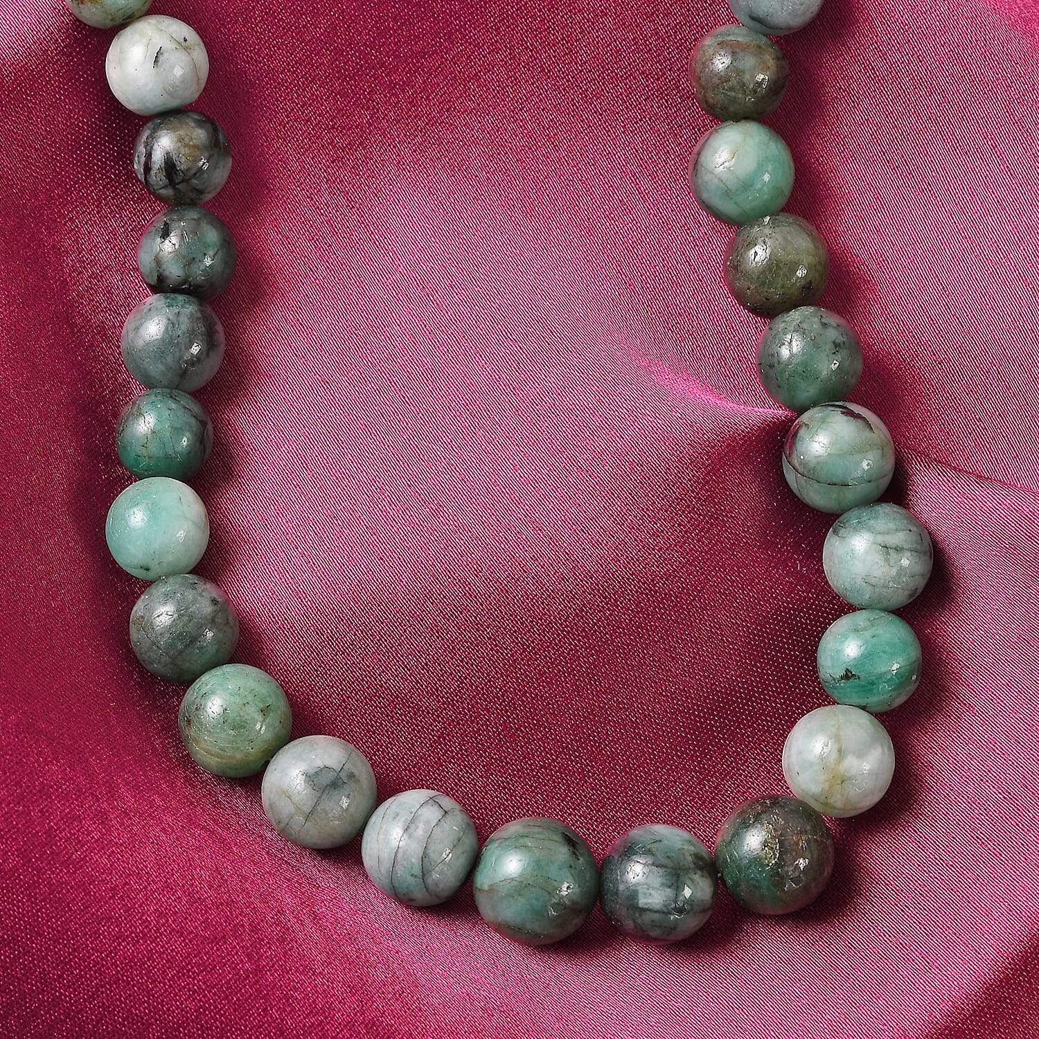 Zambian Emerald Beaded Necklace (Size 20) in Platinum Overlay Sterling Silver 245 Ct.