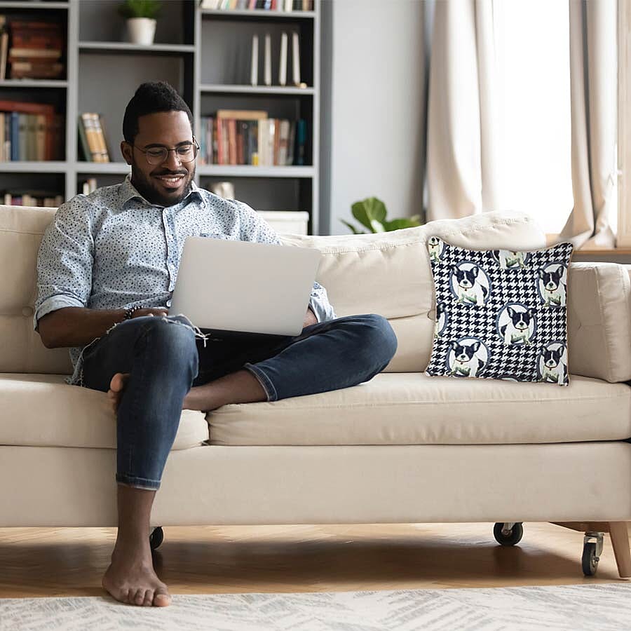 Signare French Bulldog Pattern Cushion Cover  (Size 45 cm)