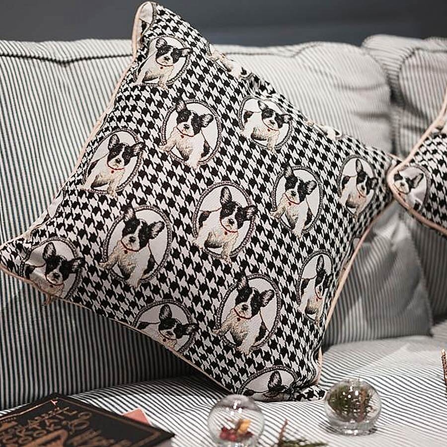 Signare French Bulldog Pattern Cushion Cover  (Size 45 cm)
