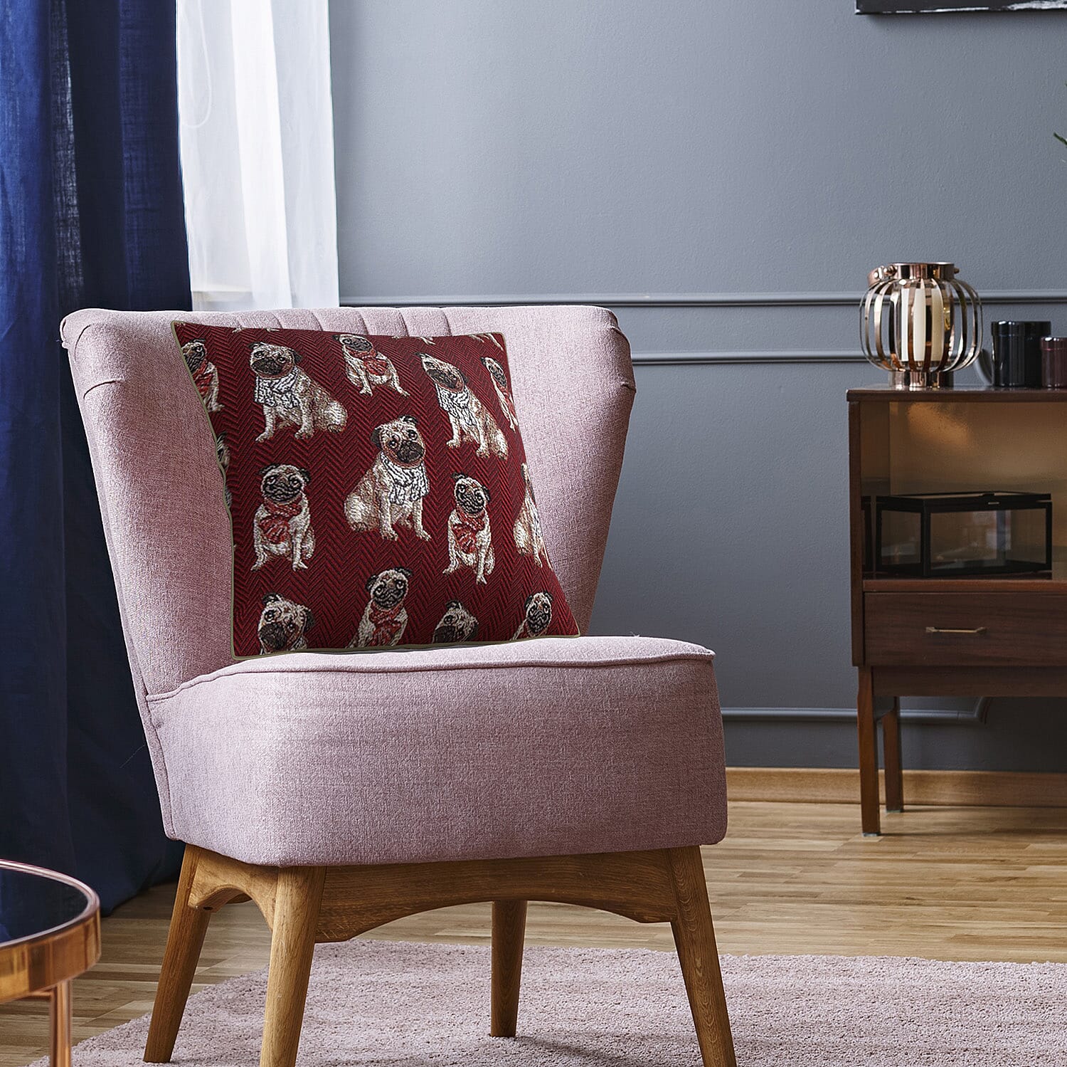 Signare Pug Pattern Cushion Cover (Size 45 cm)