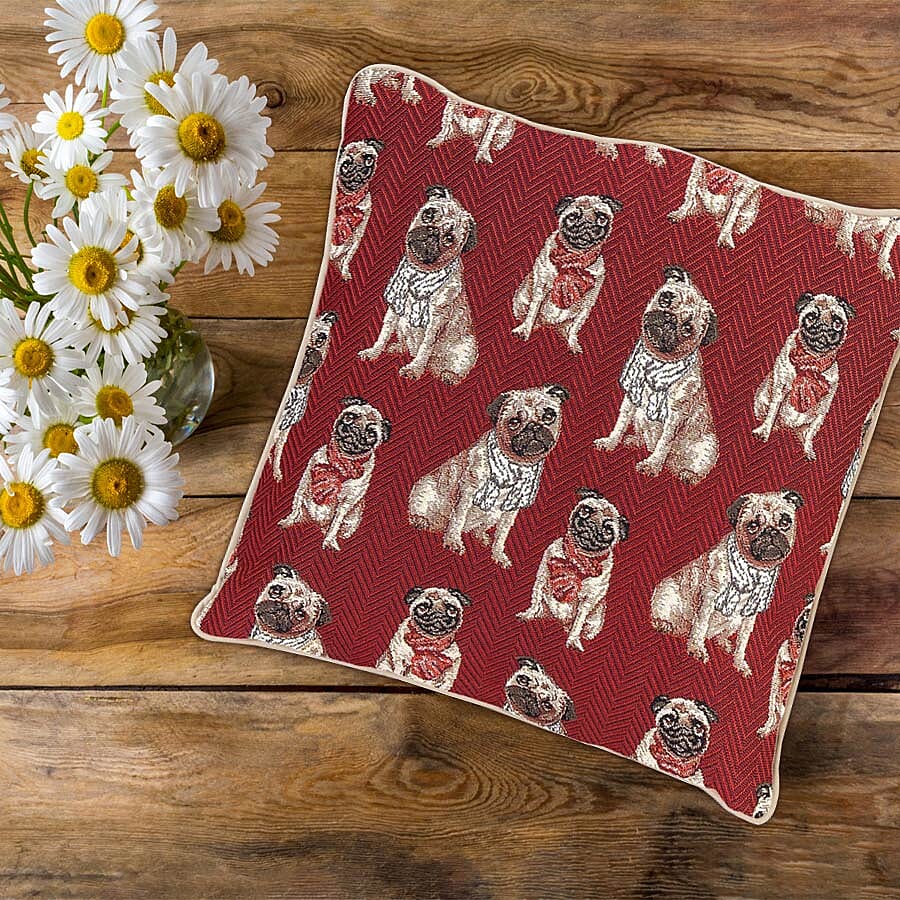 Signare Pug Pattern Cushion Cover (Size 45 cm)