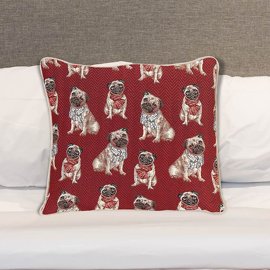 Signare Pug Pattern Cushion Cover (Size 45 cm)