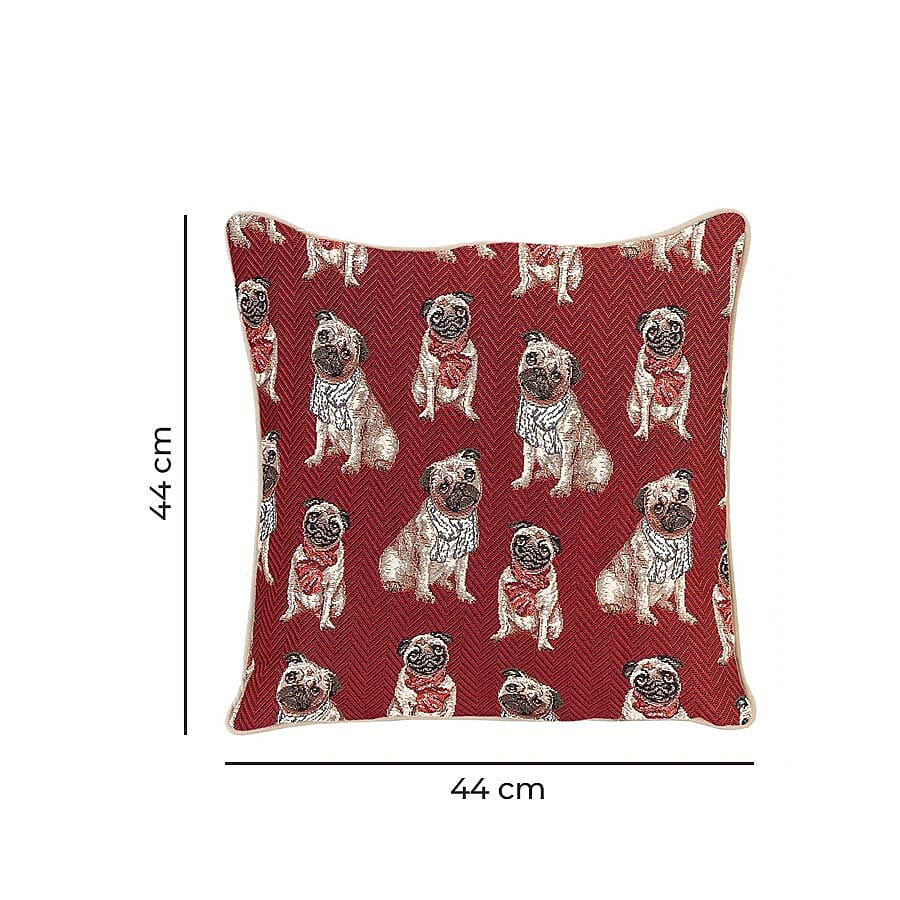 Signare Pug Pattern Cushion Cover (Size 45 cm)