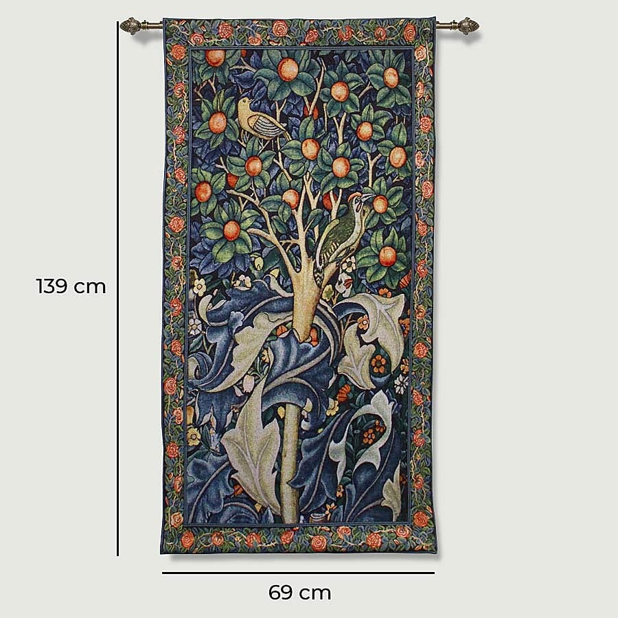 Signare Tapestry - Woodpecker in Fruit Tree Wall Hanging -  (139cmx69cm)