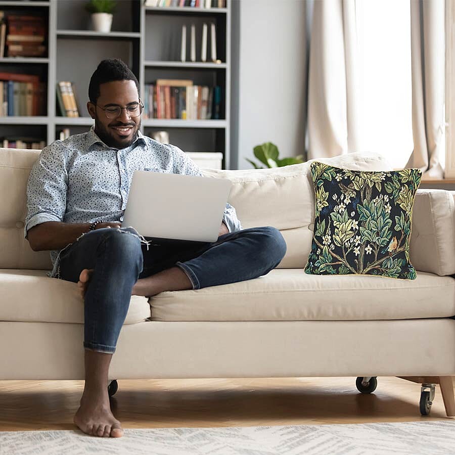 Signare Tapestry Art Cushion Cover inspired by William Morris Tree of Life (Size 45x45cm) -Green