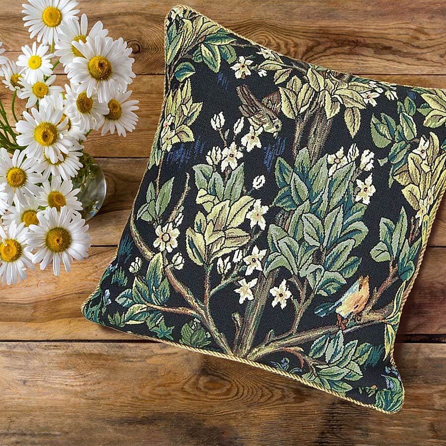 Signare Tapestry Art Cushion Cover inspired by William Morris Tree of Life (Size 45x45cm) -Green