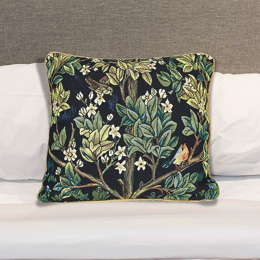 Signare Tapestry Art Cushion Cover inspired by William Morris Tree of Life (Size 45x45cm) -Green