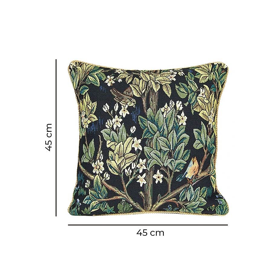 Signare Tapestry Art Cushion Cover inspired by William Morris Tree of Life (Size 45x45cm) -Green
