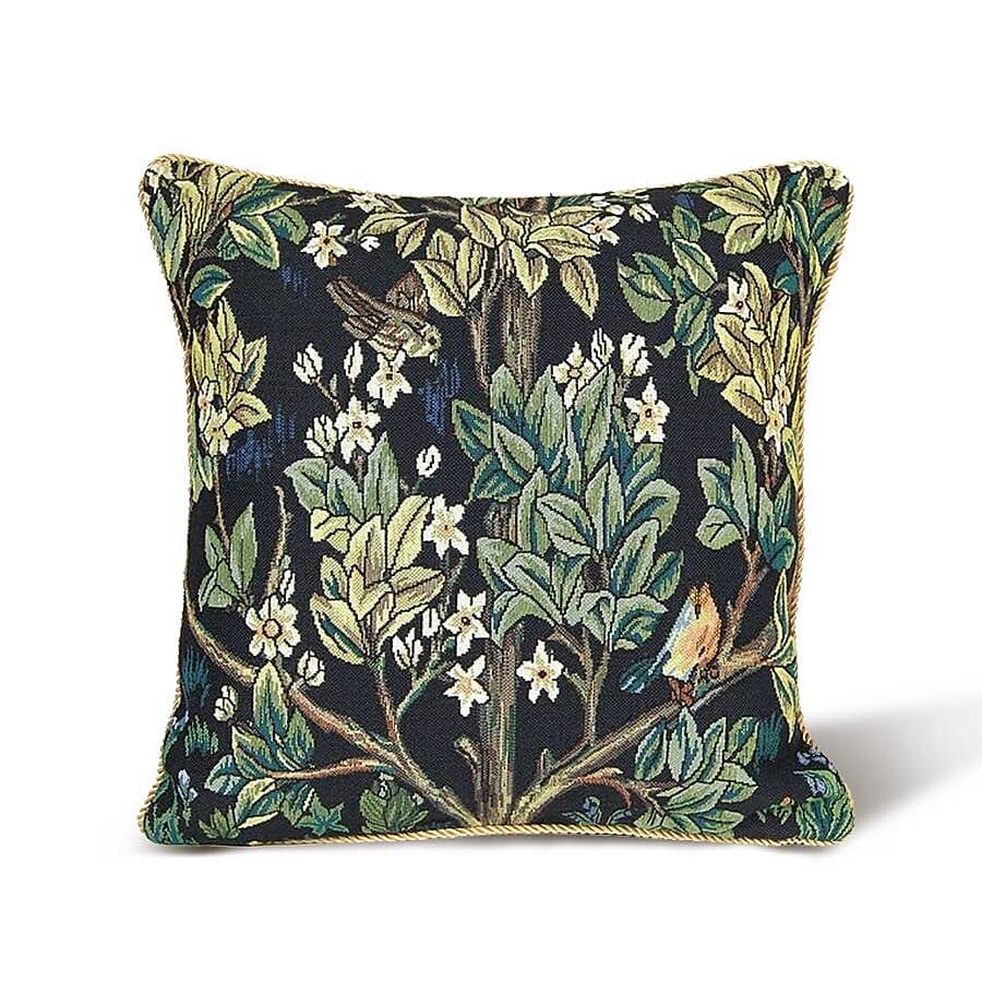 Signare Tapestry Art Cushion Cover inspired by William Morris Tree of Life (Size 45x45cm) -Green