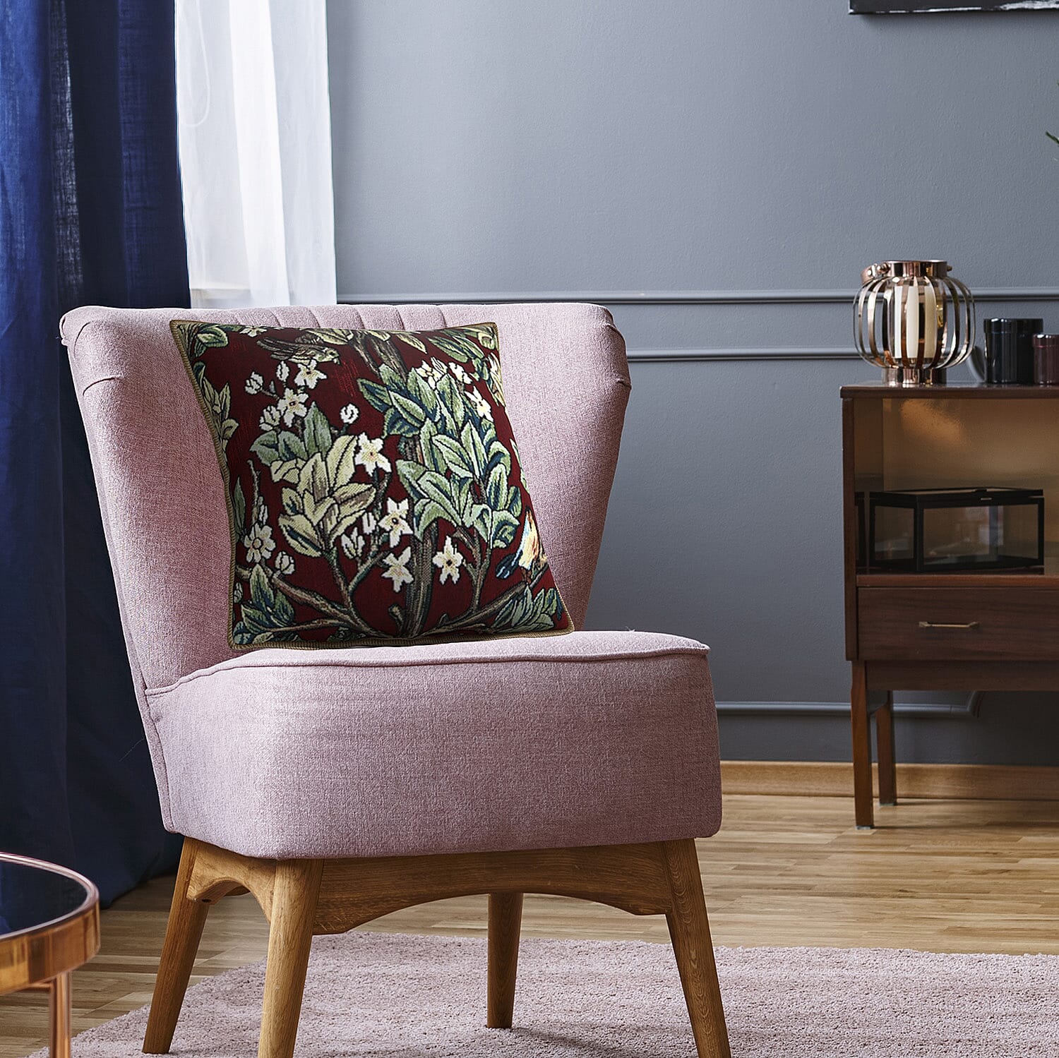 Signare Tapestry Art Cushion Cover inspired by William Morris Tree of Life (Size 45x45cm) - Red