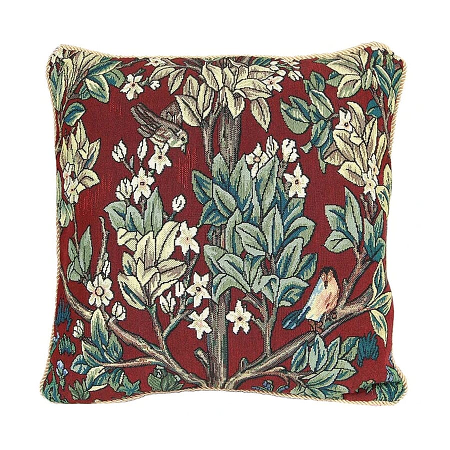 Signare Tapestry Art Cushion Cover inspired by William Morris Tree of Life (Size 45x45cm) - Red