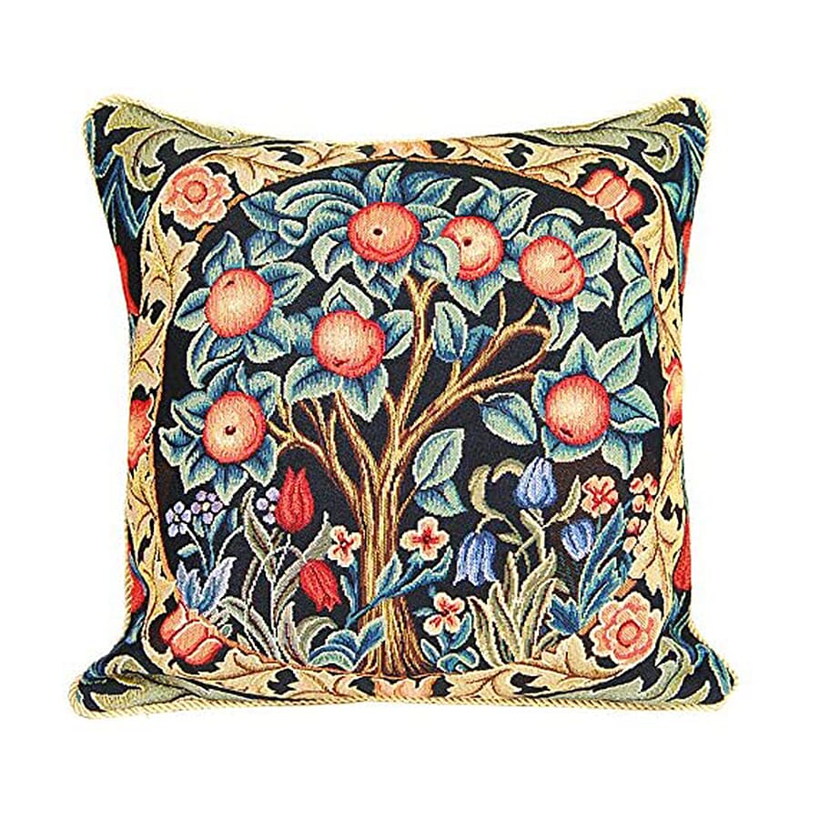 Signare Tapestry Art Cushion Cover inspired by William Morris Tree of Life (Size 45x45cm) - Orange