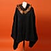 Orange Faux Fur Collar Poncho with Asymmetrical Hem in Black (One Size)