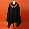 Orange Faux Fur Collar Poncho with Asymmetrical Hem in Black (One Size)
