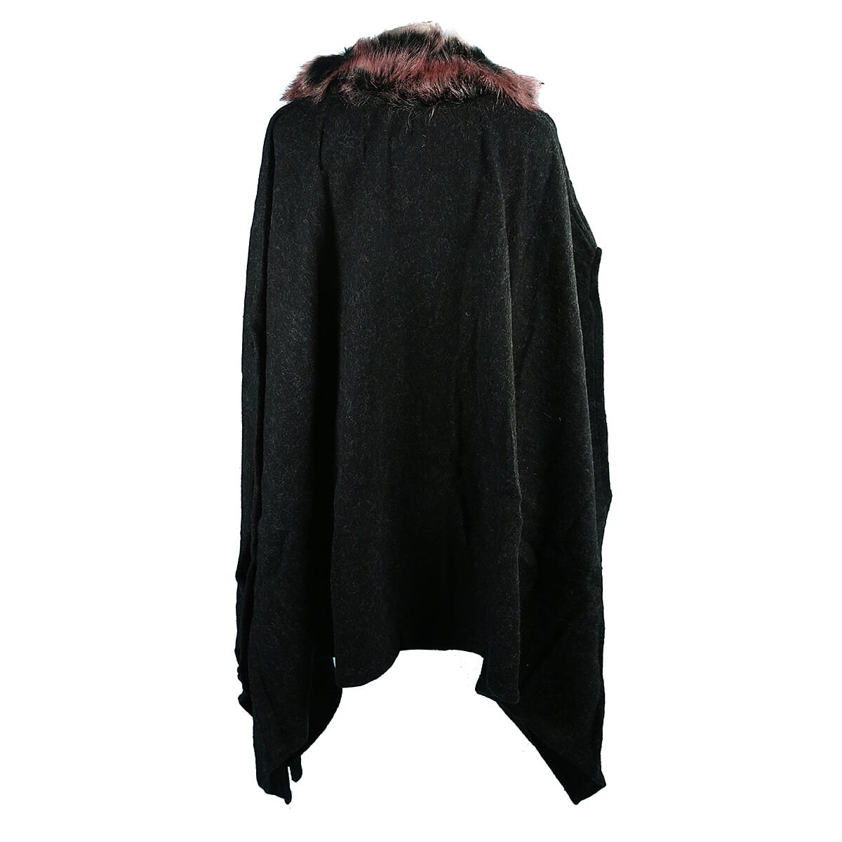 Dusty Pink Faux Fur Collar Poncho with Asymmetrical Hem in Black (One Size)