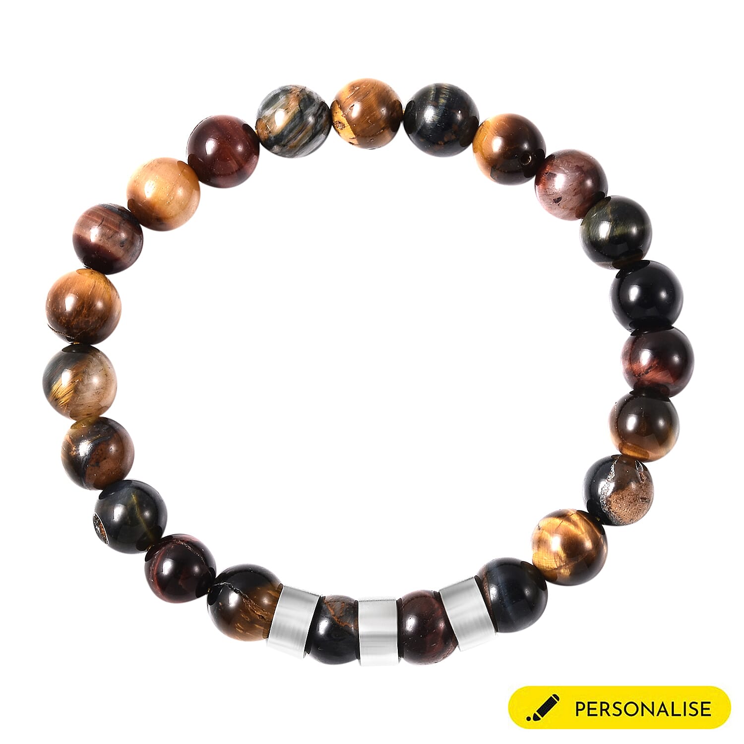 Tigers Eye Beaded Stretchable Bracelet (Size 6.5) in Stainless Steel 80.000  Ct.