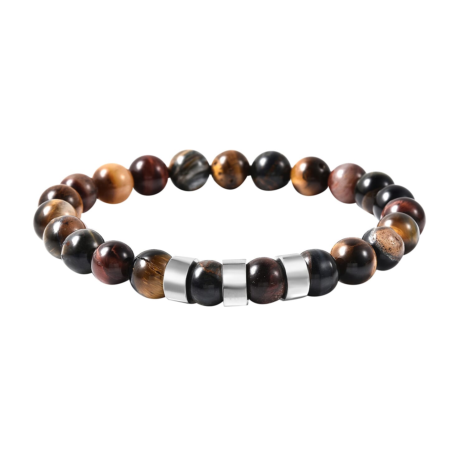 Tigers Eye Beaded Stretchable Bracelet (Size 6.5) in Stainless Steel 80.000  Ct.