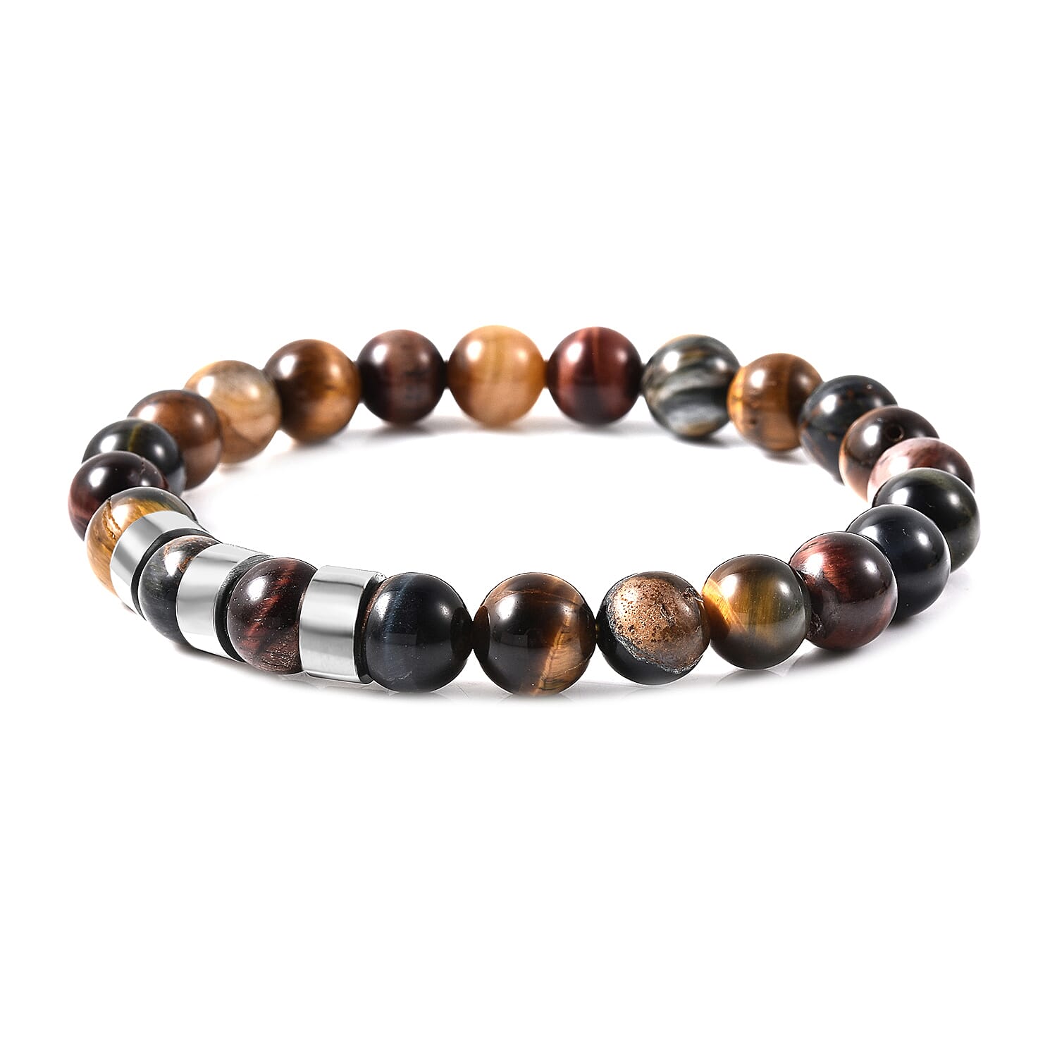 Tigers Eye Beaded Stretchable Bracelet (Size 6.5) in Stainless Steel 80.000  Ct.