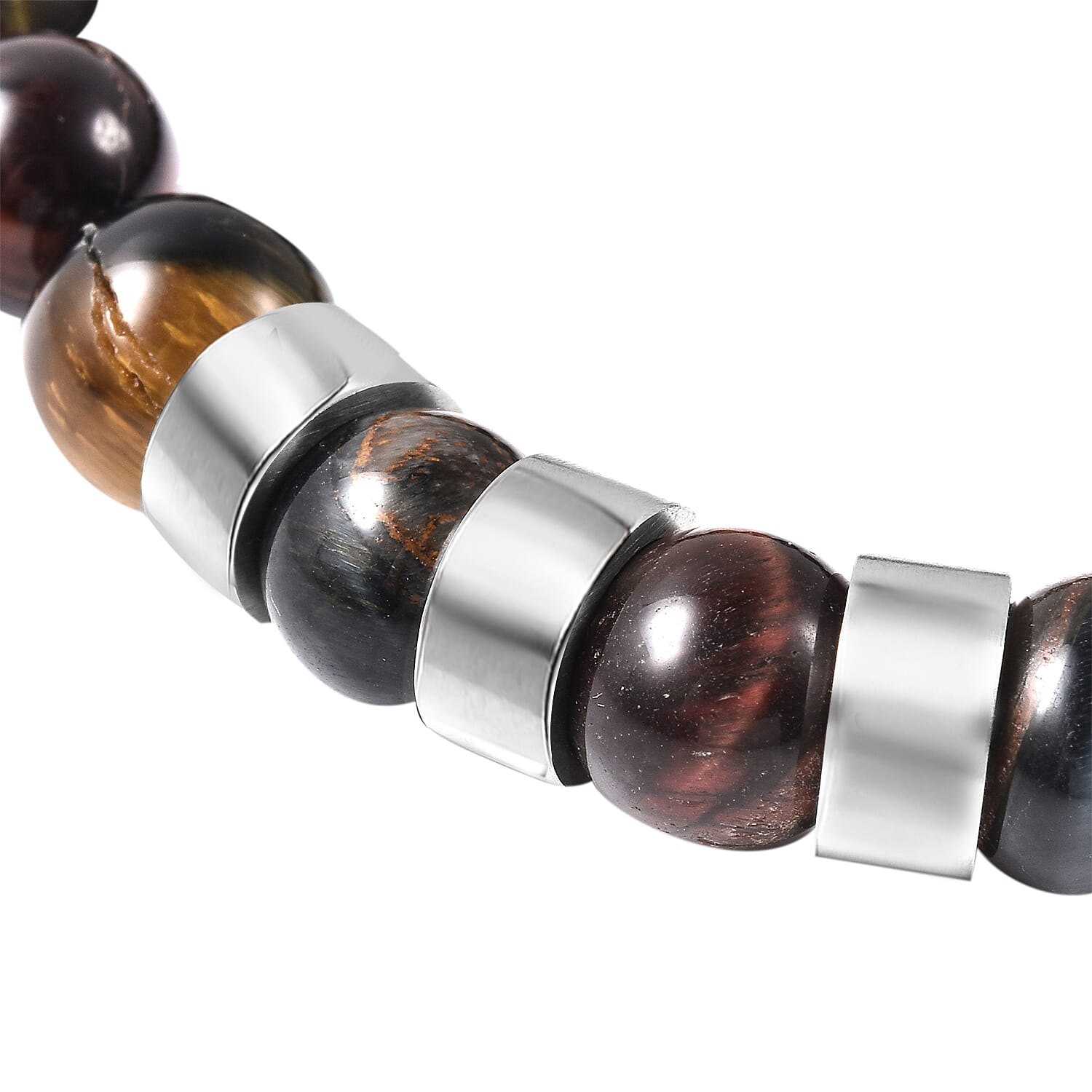 Tigers Eye Beaded Stretchable Bracelet (Size 6.5) in Stainless Steel 80.000  Ct.