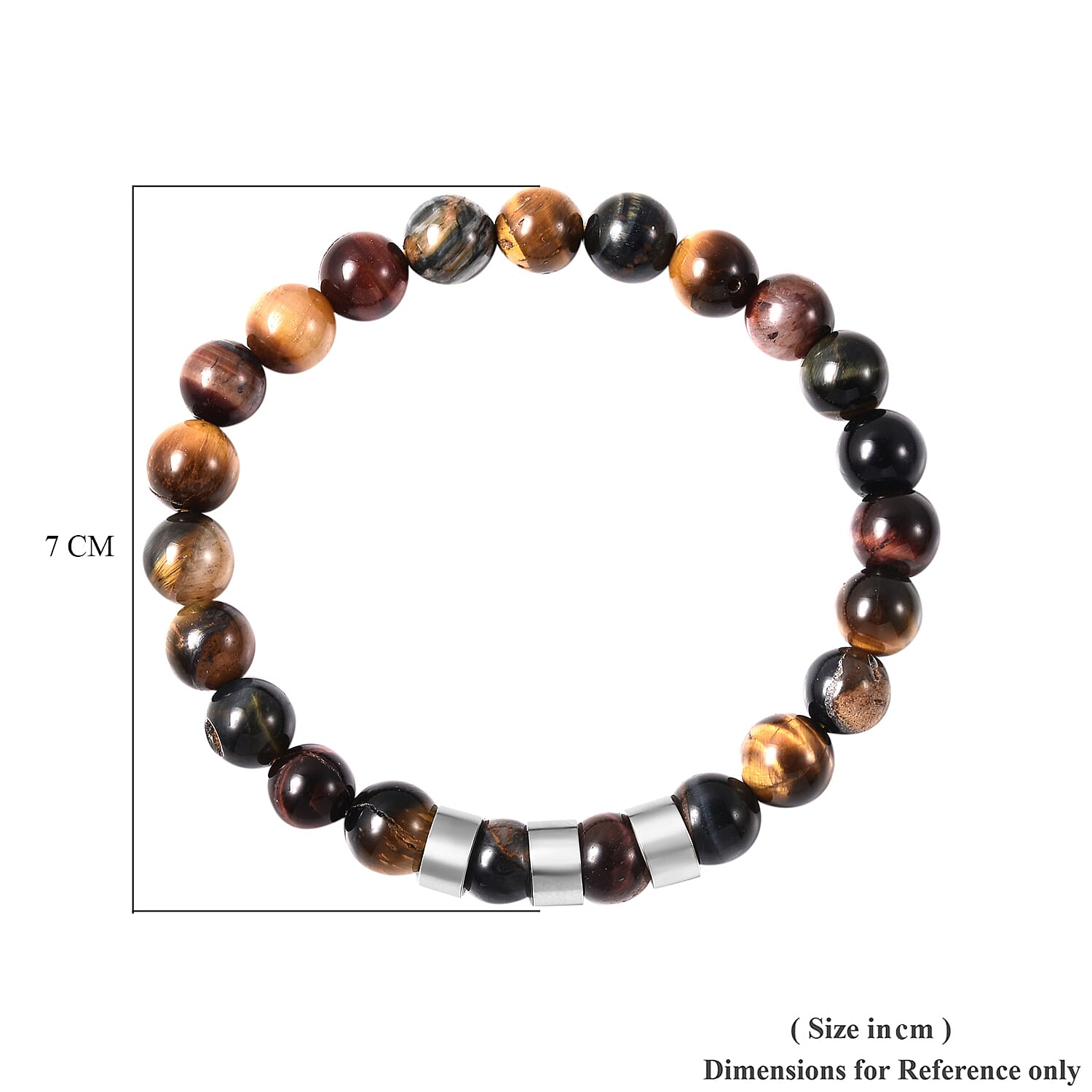 Tigers Eye Beaded Stretchable Bracelet (Size 6.5) in Stainless Steel 80.000  Ct.