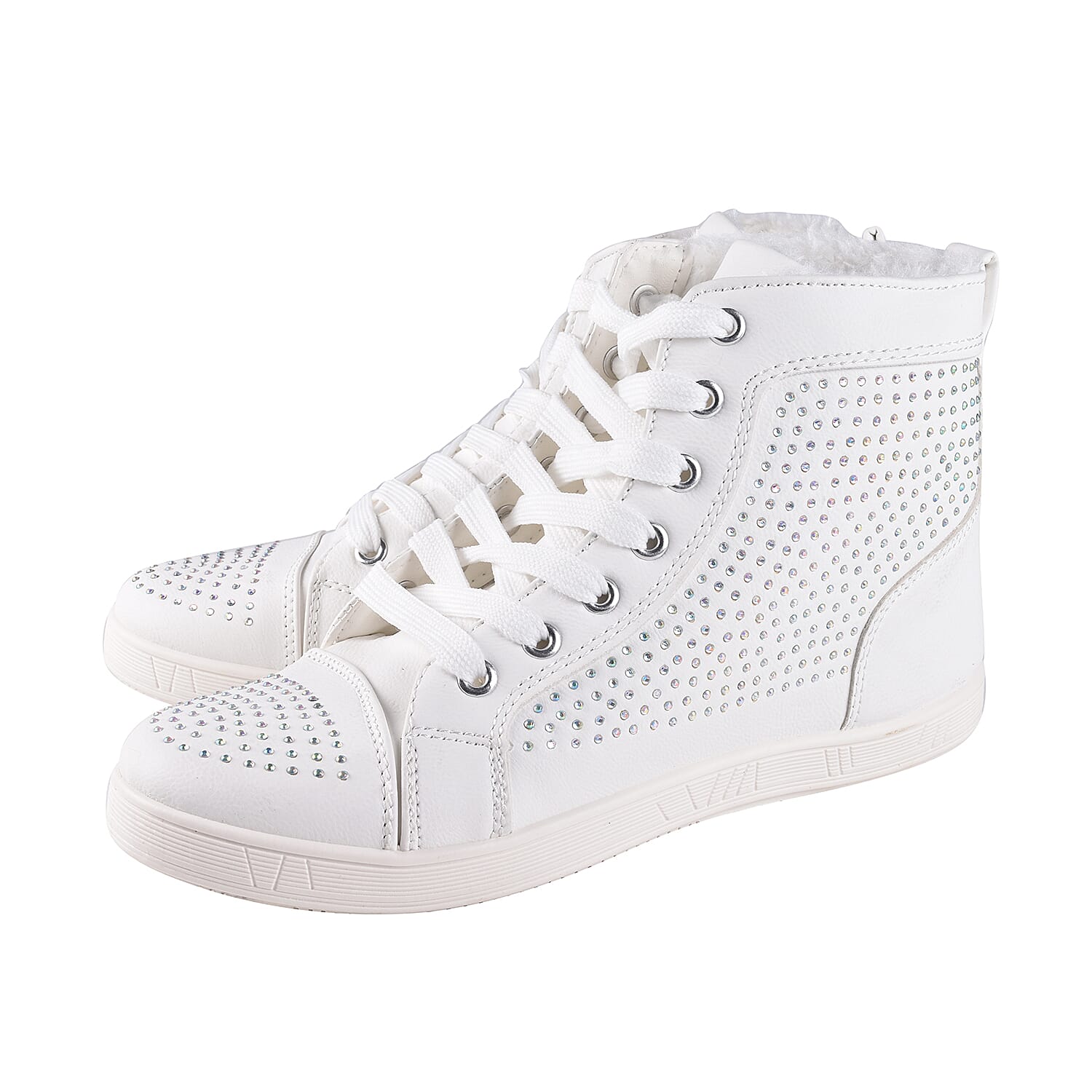 White Ankle Trainers with Faux Fur Lining (Size 3)