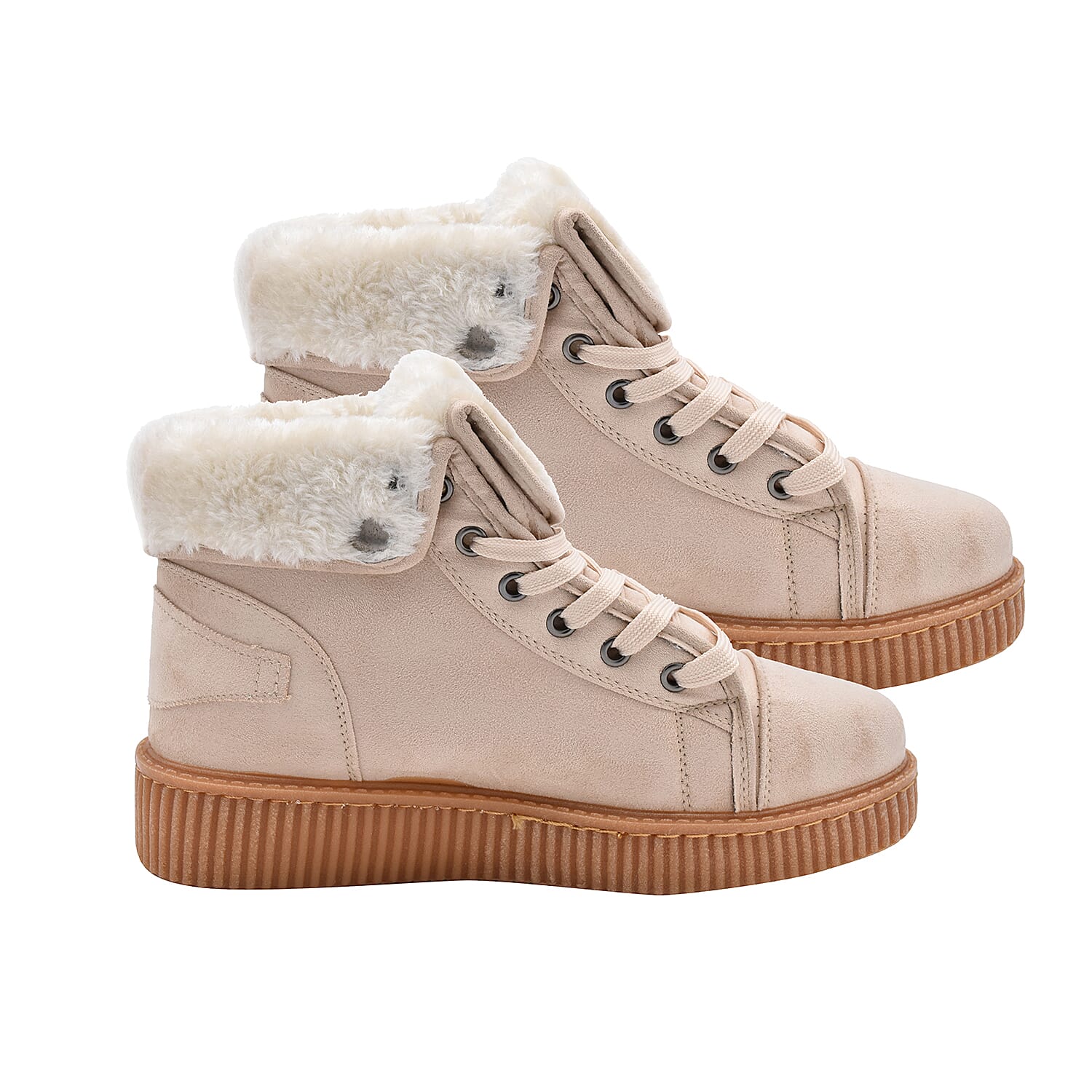 Camel Colour Faux Fur Lined Ankle Boots