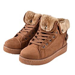 Camel Colour Faux Fur Lined Lace-Up Ankle Boots (Size 3)