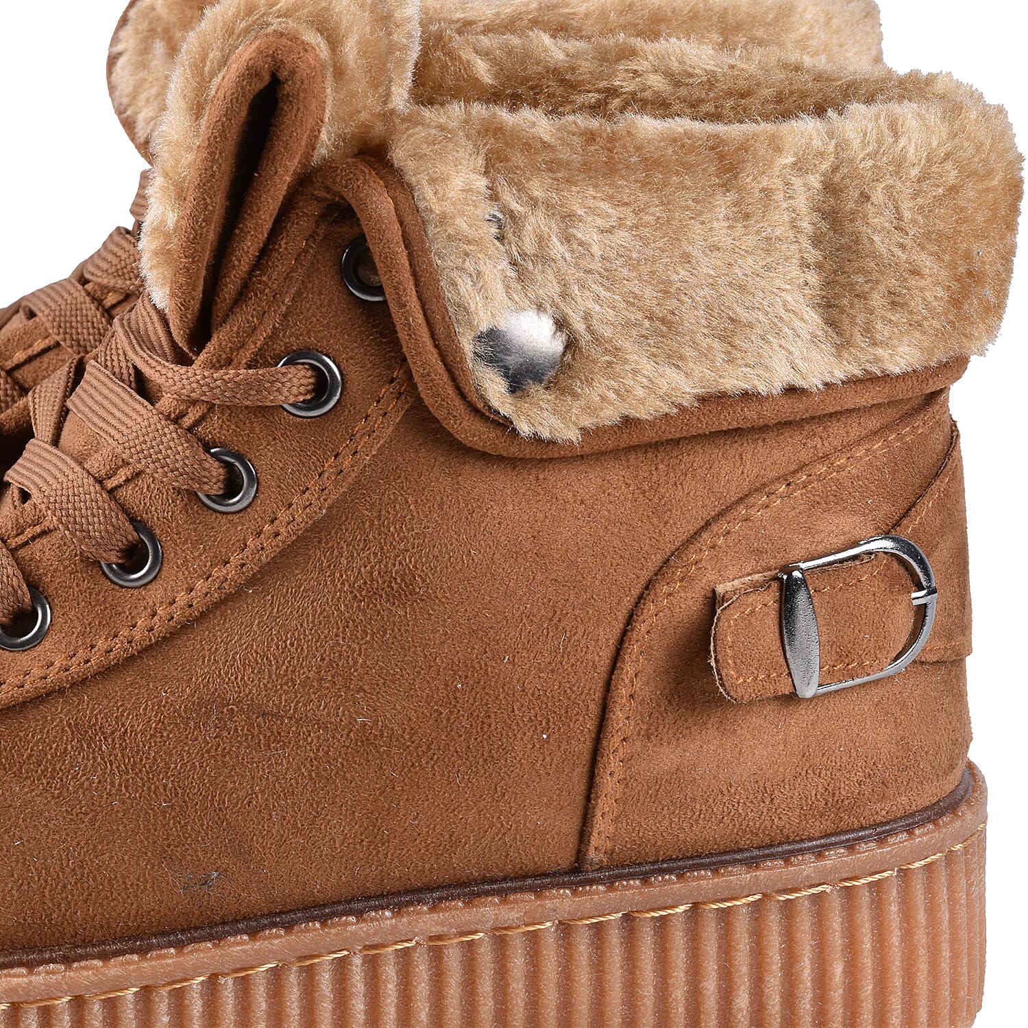 Camel Colour Faux Fur Lined Lace-Up Ankle Boots (Size 3)