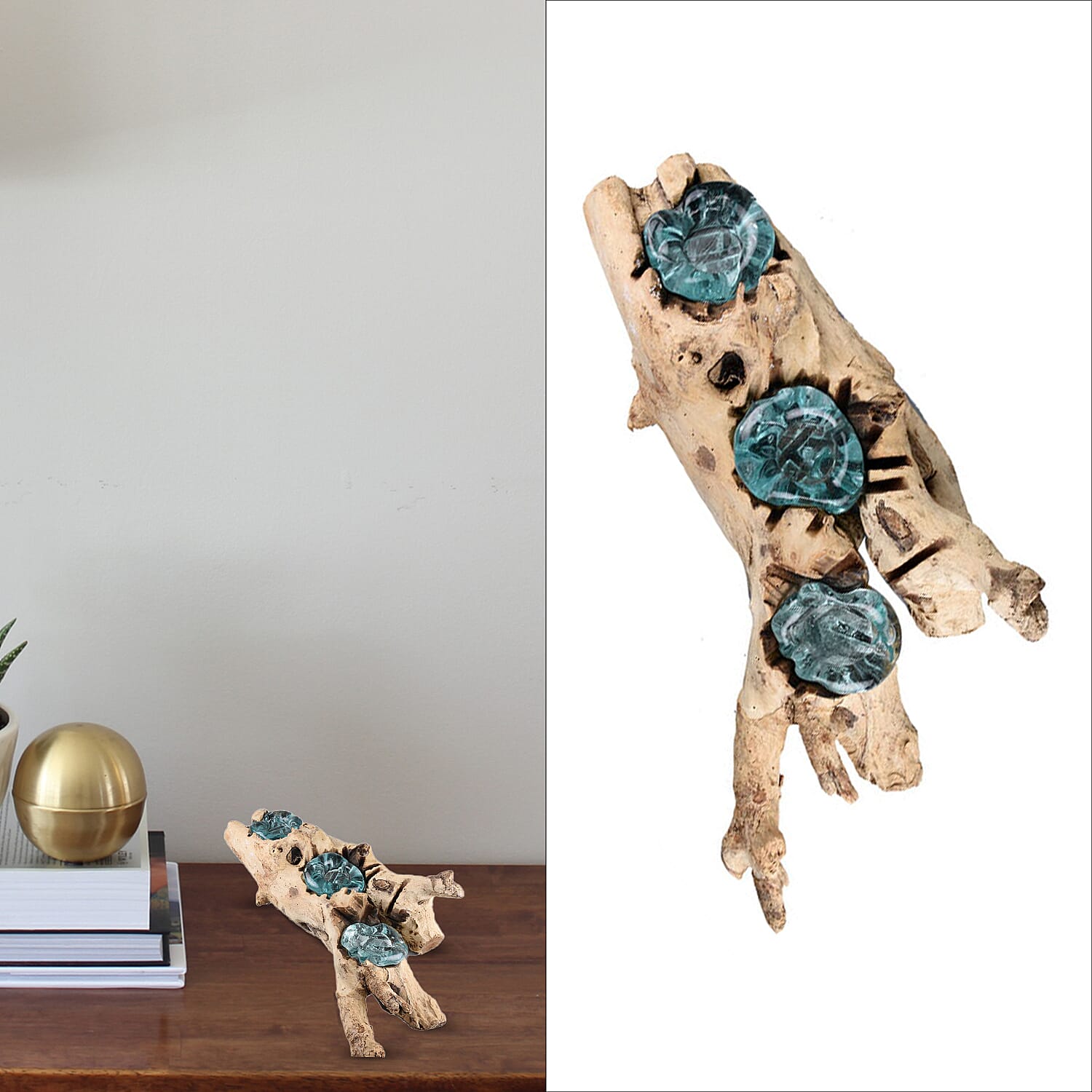 Jardin de Bali Gamal Wood and Glass Tealight Holder x 3