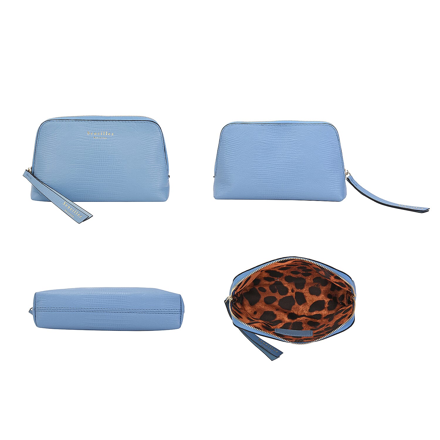 SENCILLEZ 100% Genuine Leather Clutch/Cosmetic Bag (Size 19x11x4cm) - Blue