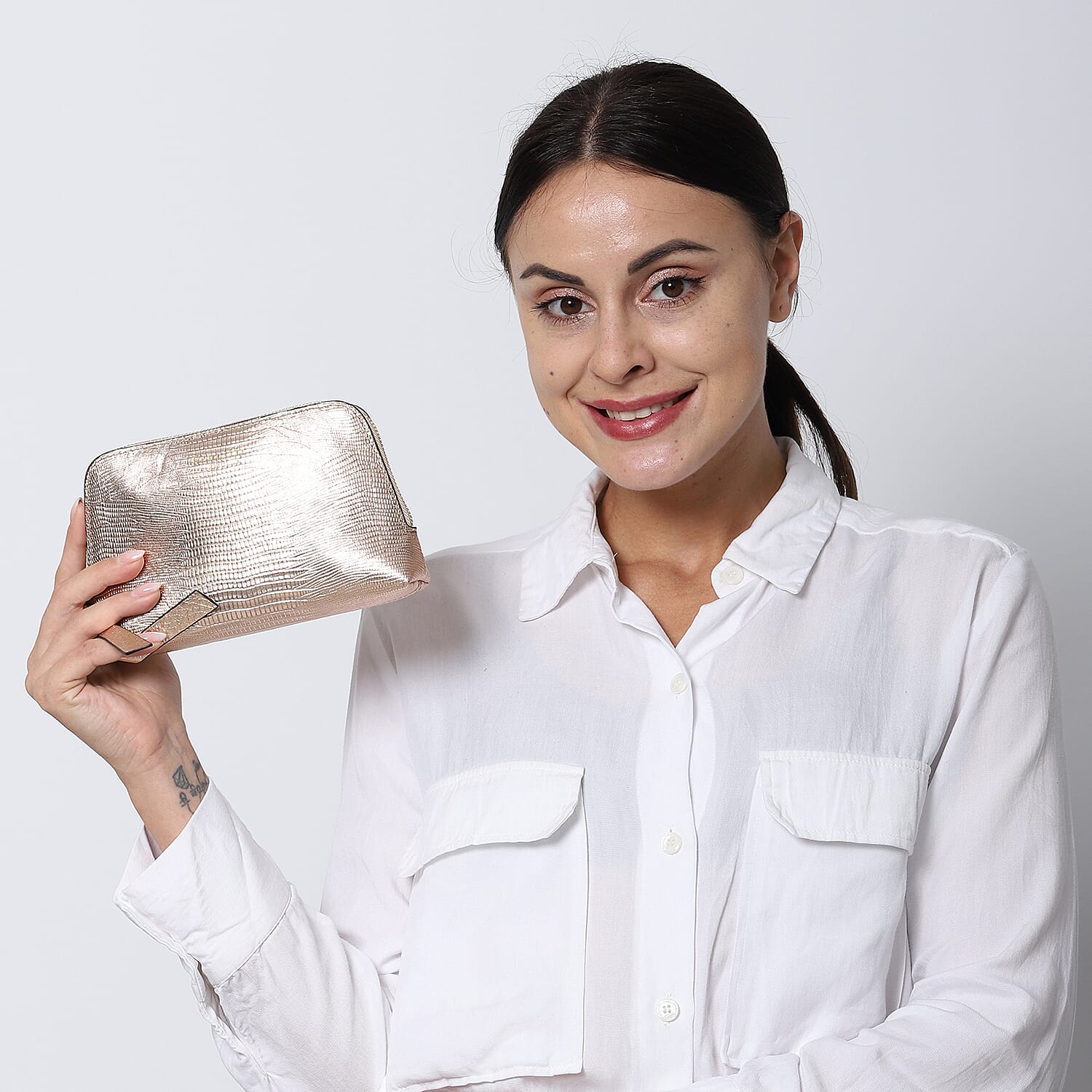 SENCILLEZ 100% Genuine Leather Clutch/Cosmetic Bag (Size 19x11x4cm) - Blue