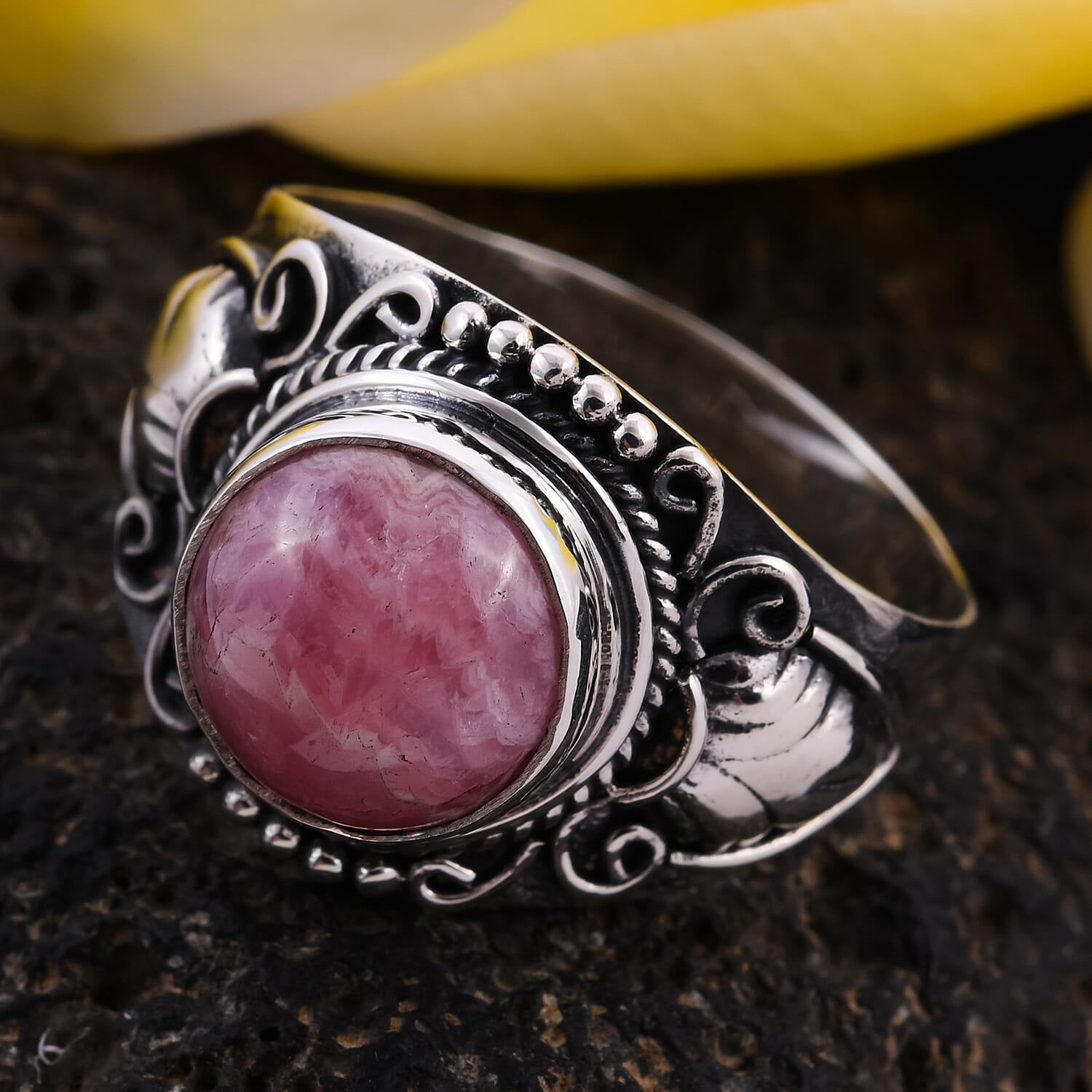 Royal Bali Collection - Rhodochrosite Ring in Sterling Silver 4.57 Ct.