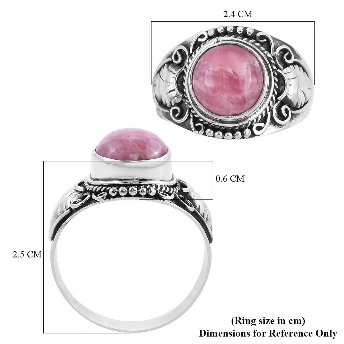 Royal Bali Collection - Rhodochrosite Ring in Sterling Silver 4.57 Ct.