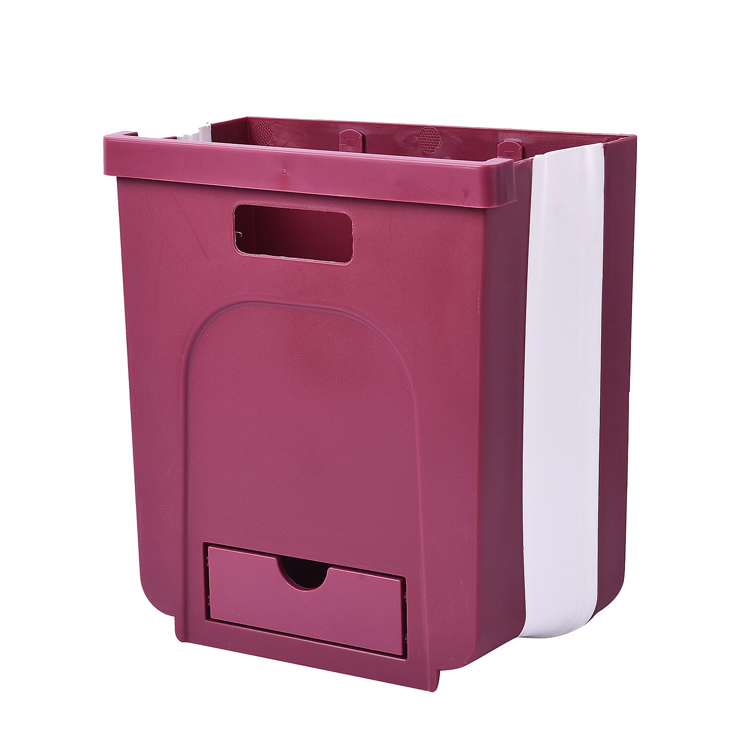 10L Foldable Hanging Waste Bin in Burgundy and White (Size 26x20x14cm)
