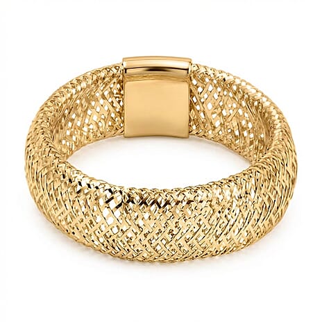 Italian Made - 9K Yellow Gold Stretchable Mesh Ring (Size Large)