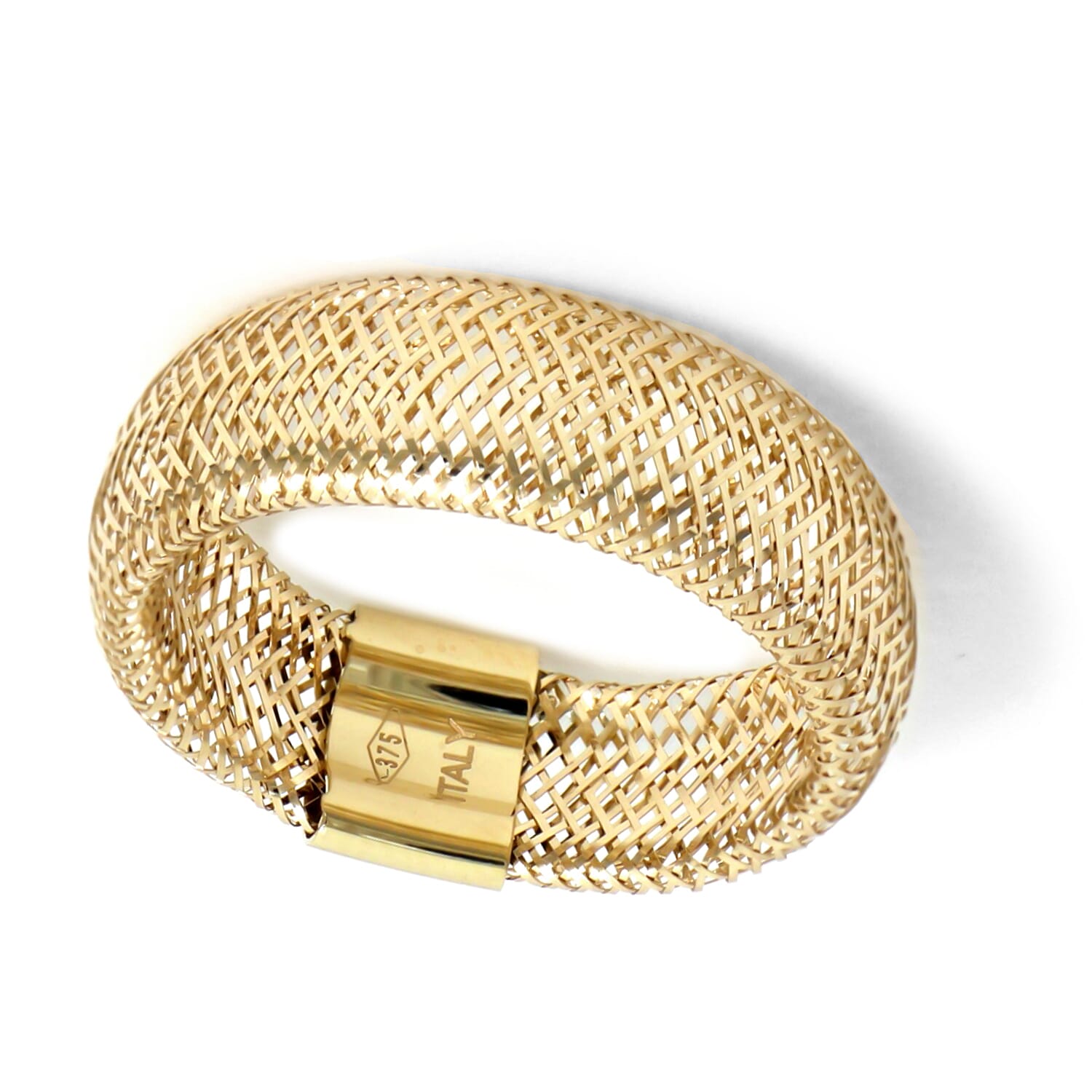 Italian Made - 9K Yellow Gold Stretchable Mesh Ring (Size Large)